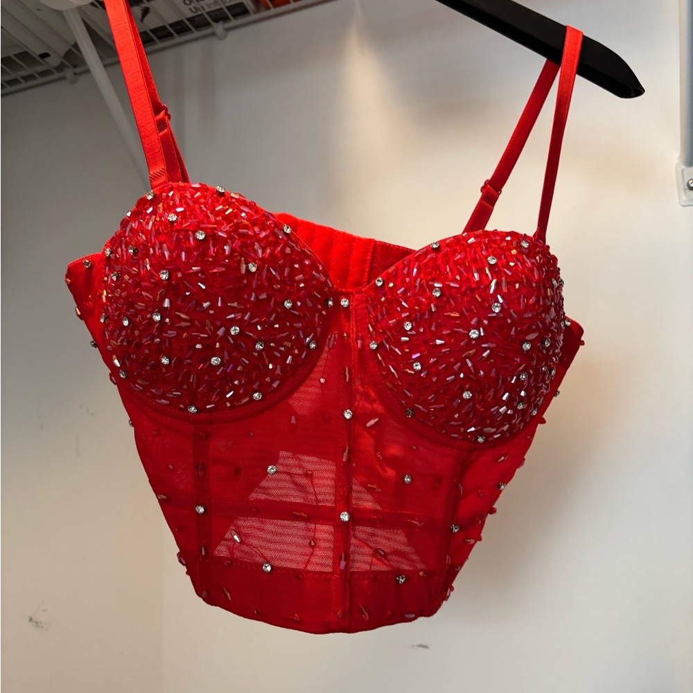 Red Beaded Bustier Top